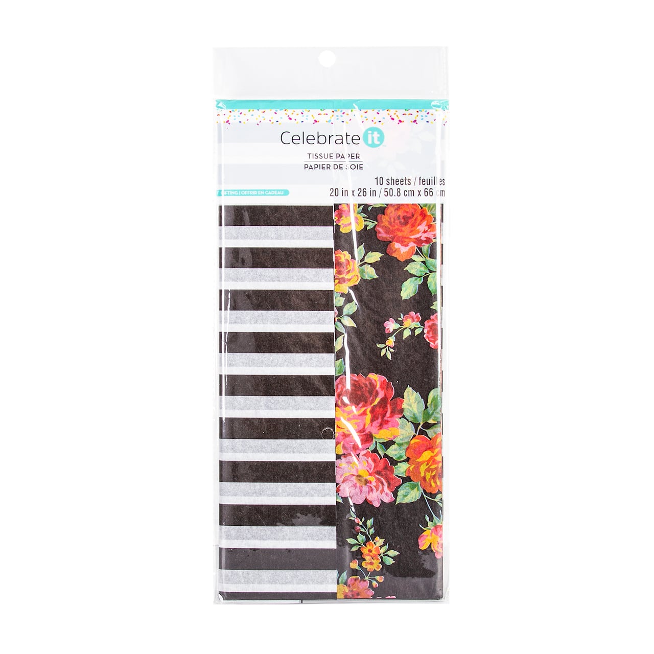 24 Packs: 10 ct. (240 total) Floral & Black Striped Tissue Paper by Celebrate It™